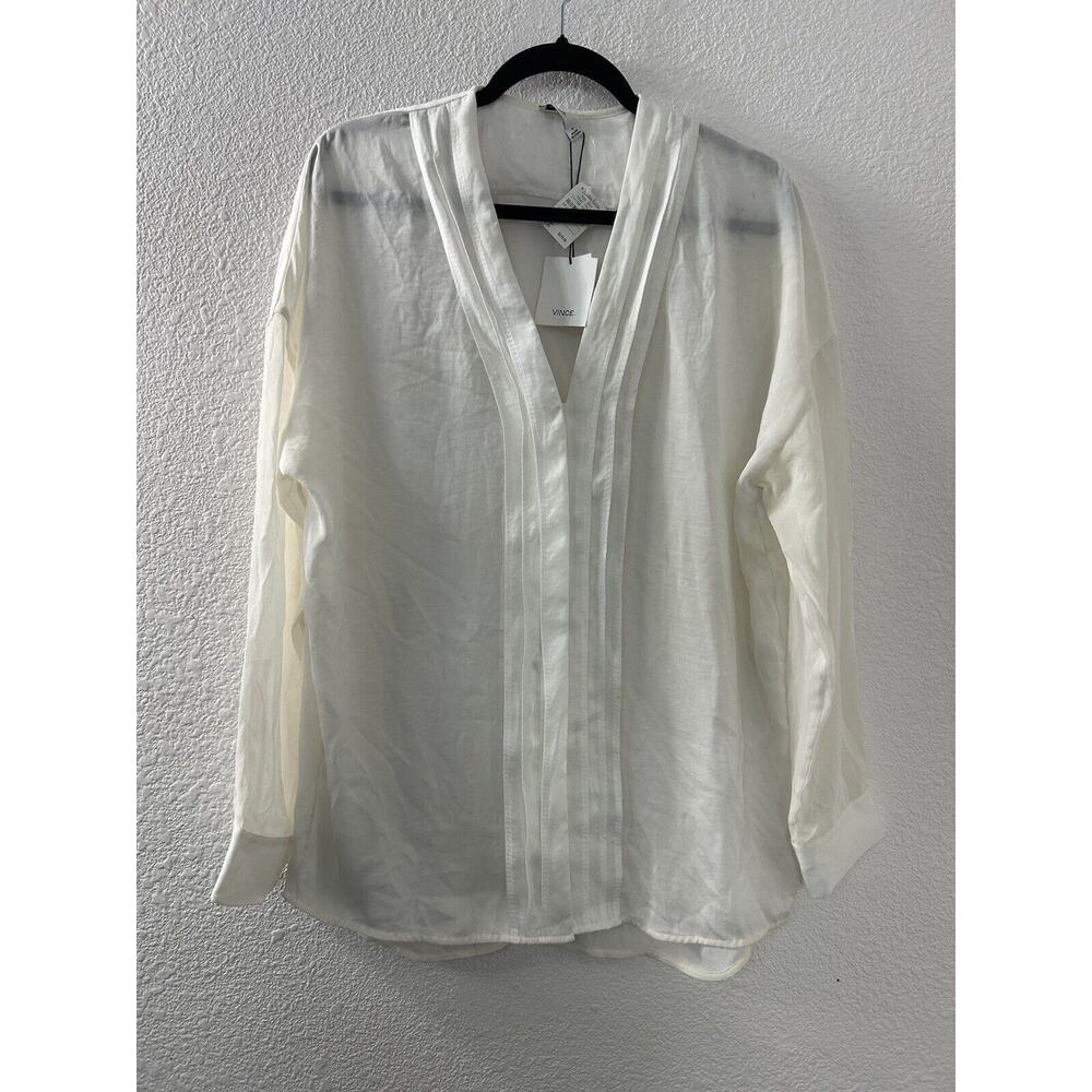 Vince Shirt Womens Silk Trim Long Sleeve Blouse Flowy Soft‎ Hidden Buttons Sz 12